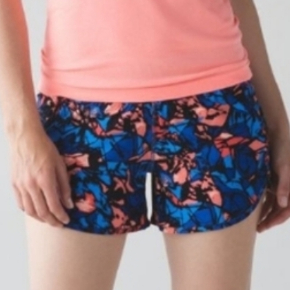 lululemon athletica Blue and Coral Printed Athletic Shorts